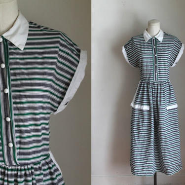 Vintage 1930s Striped Day Dress / S/M 