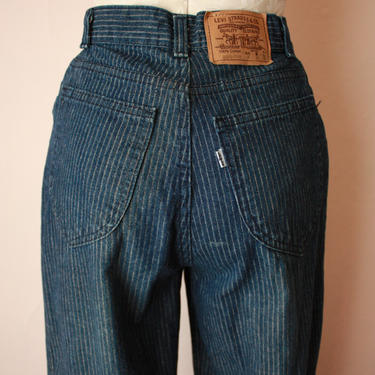 70s 80s Levis Railroad Stripe Jeans Dark Wash High Waisted 