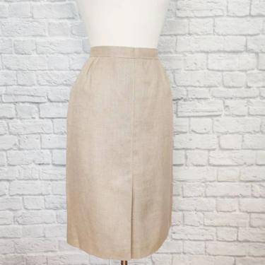 Vintage Tan Brown Natural Skirt // High Waisted A Line with Pockets 