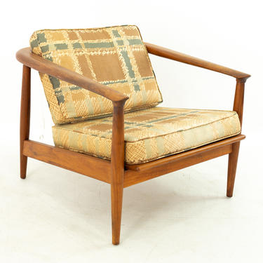 Milo Baughman Style Mid Century Curved Back Walnut Lounge Chair - mcm 