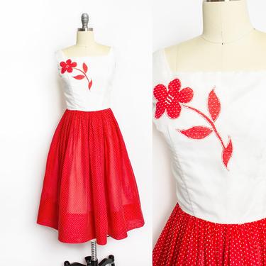 1950s Dress Swiss Polka Dot Full Skirt XS 