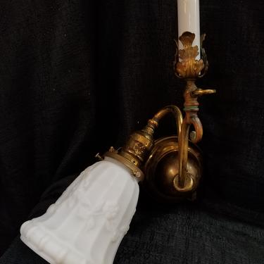 Antique Brass Electric and Gas Combo Sconce H18 x W10 x D11.75