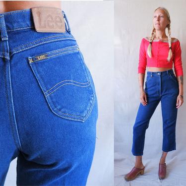 Vintage 80s Stretch Lee Denim/ 1980s High Waisted Cropped Jeans/ Size Medium 28 
