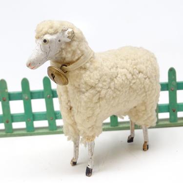 Antique 1930's German 3 1/4 Inch Wooly Sheep with Bell, for Vintage Putz or Christmas Nativity 