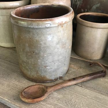 Gray Stoneware Jar, Crock Pot, Utensil Holder, Artist, Flower Planter, Rustic Farmhouse Kitchen Garden Decor 