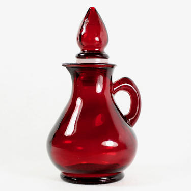 AVON Ruby Red Decanter with Strawberry Stopper - Ruby Cruet - Vintage Avon Bottle  | FREE SHIPPING 