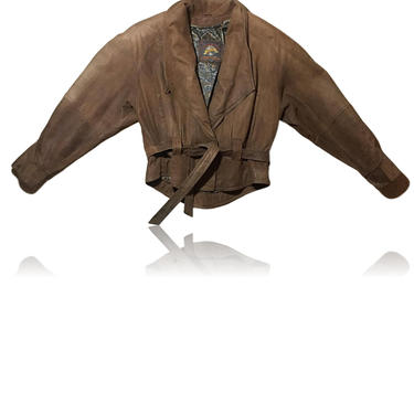 80s Genuine Leather Brown Bomber Jacket Coat // Satin Inside Lining //  Adventure Bound Originals // Women's Large 