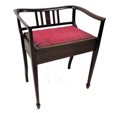 Vanity Bench | Vintage English Inlaid Mahogany Vanity Stool Or Chair 