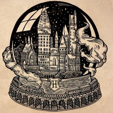 Hogwarts Snow Globe Block Print 