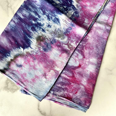 Ice Dyed Kitchen Towel or Hand Towel - pink, blue and purple colors on vintage cotton damask 