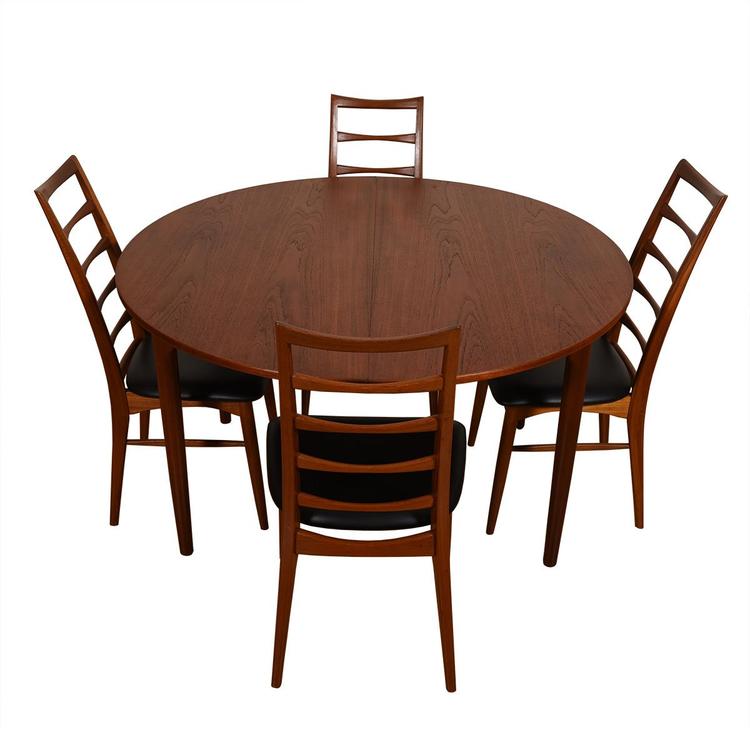 51 Danish Modern Teak Expanding Round to Oval Dining Table