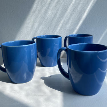 Four Blue Ceramic Mugs Corelle Stoneware 