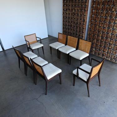 Edward Wormley Set of Eight Caned Dining Chairs for Dunbar circa 1955