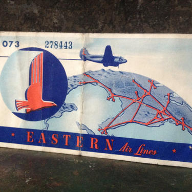 1940s Eastern Air Liners Ticket ~ New York to Richmond ~ Mid Century Aviation Airliner Prop 