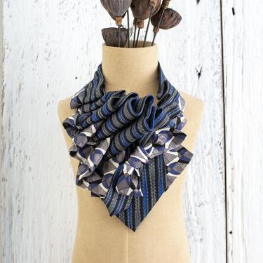 Blue and Grey Striped Aster Silk Ascot