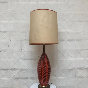 Mid Century Tall Orange Ceramic Lamp with Shade