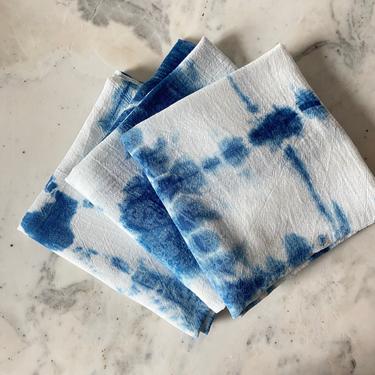 Shibori Dishtowels set of 3, housewarming gift, flour sack kitchen towel, shibori indigo towel 