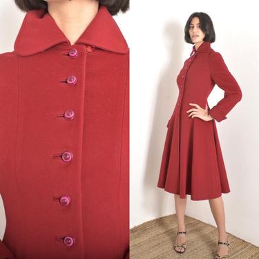 Vintage 1950s Coat / 50s Wool Princess Coat / Red ( S M ) 