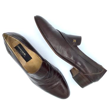 Vintage 1980s Pierre Cardin Brown Leather Slip-Ons, 80s Tapered Toe Loafer Dress Shoes, Men's US Size 9 