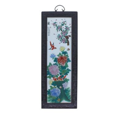 Vintage Chinese Wood Frame Porcelain Flower Birds Wall Plaque Panel ws1202E 