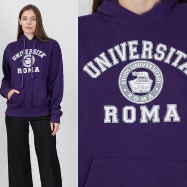 90s Universita Roma Purple Collegiate Hoodie - Large | Vintage Rome Italy Hooded Sweatshirt 