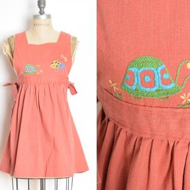 vintage 70s dress embroidered turtle mushroom babydoll kinderwhore XS lolita clothing 
