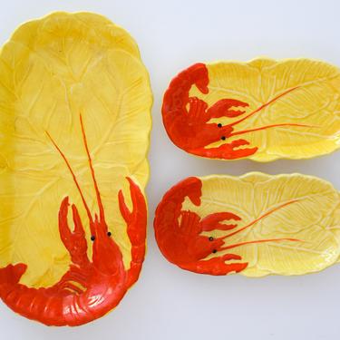 Vintage Maruhon Ware Hand Painted Lobster Plates and Platter 