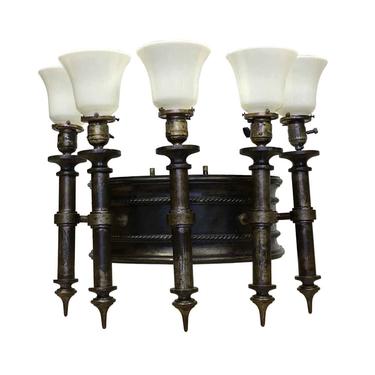Large Gothic Cast Iron Castle Sconces With 5 Torch Lights
