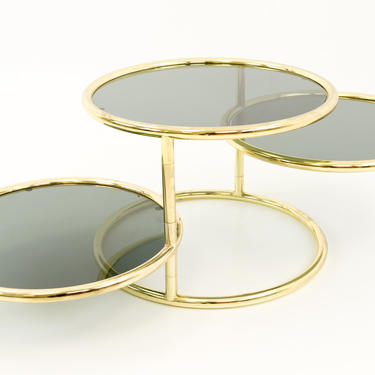 Milo Baughman for Design Institute of America Mid Century Modern Brass and Glass 3 Tier Circular Side End Table - mcm 