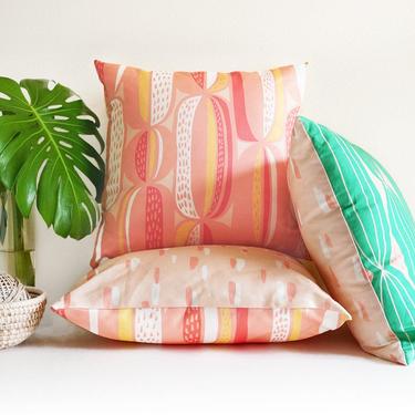 Blush pink Mid-century modern throw pillow • original, abstract cactus-inspired textile 