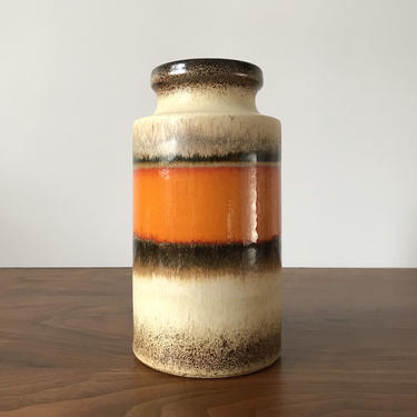 Vintage West German Scheurich Pottery Vase with Orange and Brown Stripes 