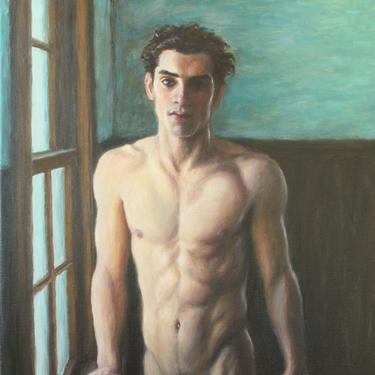 Male Nude. Extra Large Art Print from Original Oil Painting by Pat Kelley 24x18. &quot;Man by a Window 2&quot;, Handsome Portrait, Male Figurative Art 