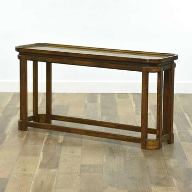Art Deco Console Table W Burled Top & Brass Detail