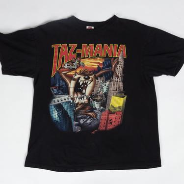 90s Taz-Mania T Shirt - Large | Vintage Black Looney Tunes Tasmanian Devil Graphic Tee 