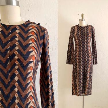 vintage 70's brown geometric print dress 