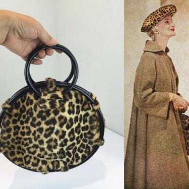 On Layaway - That Marvelous Trip To Zanzibar - Vintage 1950s Faux Leopard Fur Large Circle Wrist Handbag - Rare 
