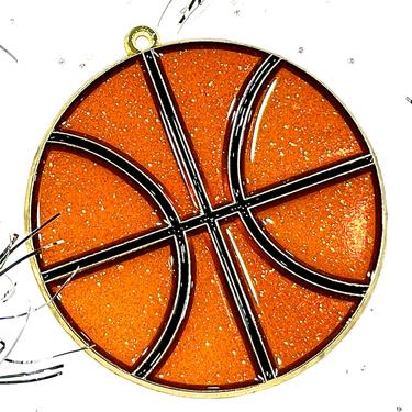 VINTAGE: 1980s - Retro Metal and Resin Basketball Ornament - Faux Stain Glass - Sun Catchers - Gift - SKU 15-E2-00033289 