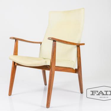 White Vinyl and Elm Wood MCM Chair