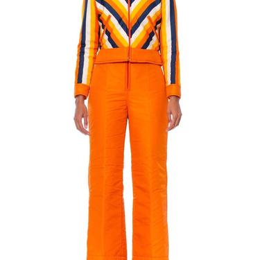 1970S Orange Striped Waterproof Nylon Detachable Jacket Ski Jumpsuit 