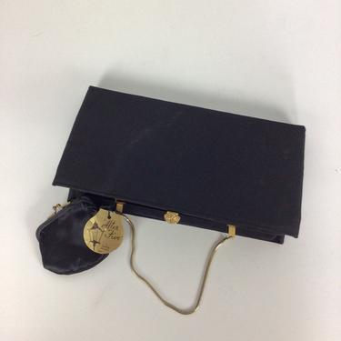 Vintage 60s clutch | Vintage black satin bag | 1960s After Five deadstock purse 