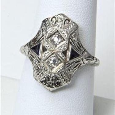 Stunning Vintage 14k White Gold Diamond Art Deco Ring Size 8.25 Antique 
