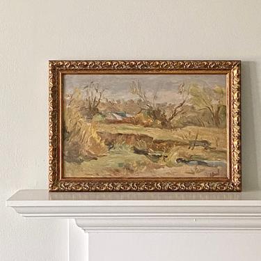 Small Vintage  Oil Painting Plein Air Country Landscape 
