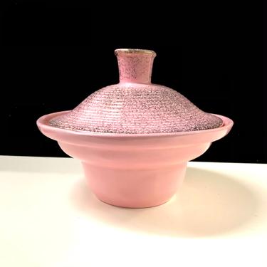 Fab Pink and Gold California Pottery Ceramic Serving Bowl with Cover Mid Century Modern 