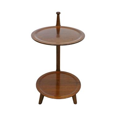 Mid-Century Modern Walnut 2-Tier Plant Stand End Table 
