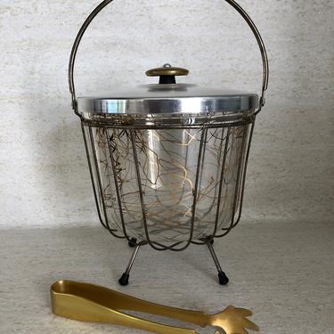 Vintage Modern Pyrex Glass And Metal Stand Ice Bucket 