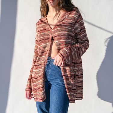 Vintage 90s FRENCH RAGS Earthtone Textured Knit Cardigan | Made in USA | 100% Rayon | Boxy Fit | 1990s Missoni Style Designer Boho Sweater 