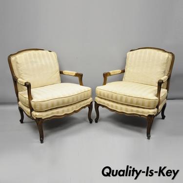 Baker French Country Provincial Louis XV Style Bergere Armchairs Pair