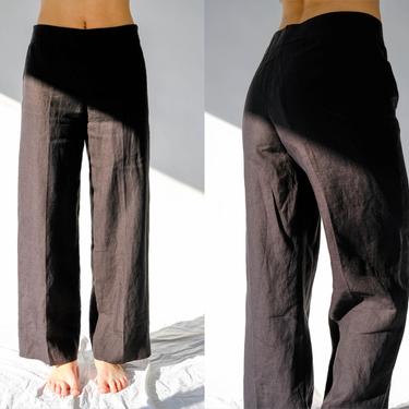 Vintage Giorgio Armani Black Linen Wide Leg Pants Unworn w/ Tags Attached | Made in Italy | 100% Linen | 2000s Y2K Armani Designer Slacks 