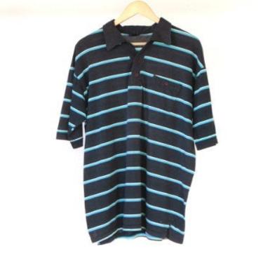vintage TEAL & black men's STRIPED super soft thin HENLEY polo short sleeve men's 90s polo shirt -- size xl 