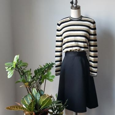 Vintage Don Sayres for Wellmore Stripe Lurex Holiday Sweater| Vintage Black, Gold and Cream Crewneck Stripe Sweater| Vintage Wool Sweater 